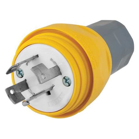 Hubbell Wiring Device-Kellems Watertight Locking Plug, Non-NEMA, 20 A, 120/208V AC, Three Phase, 4 Pole, Screw Terminals, Yellow HBL26W09