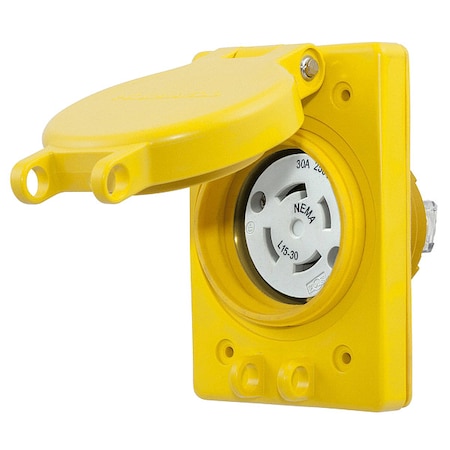 Hubbell Wiring Device-Kellems Watertight Flanged Locking Receptacle, L15-30R, 30 A, 250V AC, Three Phase, 3 Pole, Flush Mount HBL69W75