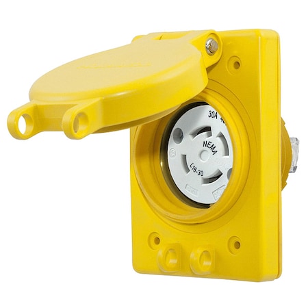 Hubbell Wiring Device-Kellems Watertight Flanged Locking Receptacle, L16-30R, 30 A, 480V AC, Three Phase, 3 Pole, Flush Mount HBL69W76