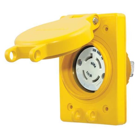 Hubbell Wiring Device-Kellems Watertight Flanged Locking Receptacle, L17-30R, 30 A, 600V AC, Three Phase, 3 Pole, Flush Mount HBL69W77