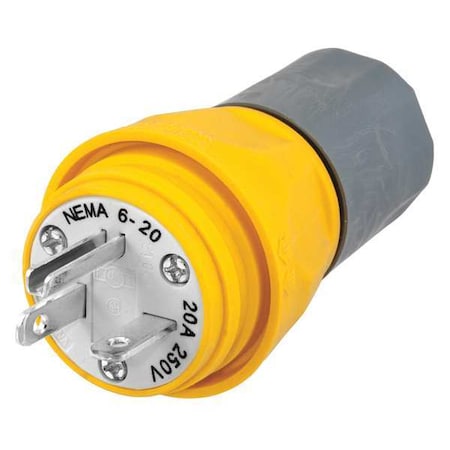 Hubbell Wiring Device-Kellems Watertight Straight Blade Plug, 6-20P, 20 A, 250V AC, 2 Pole, Screw Terminals, Grounded HBL14W48
