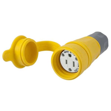 Hubbell Wiring Device-Kellems Watertight Straight Blade Connector, 5-15R, 15 A, 125V AC, 2 Pole, 3 Wire, Screw Terminals, Yellow HBL15W47A