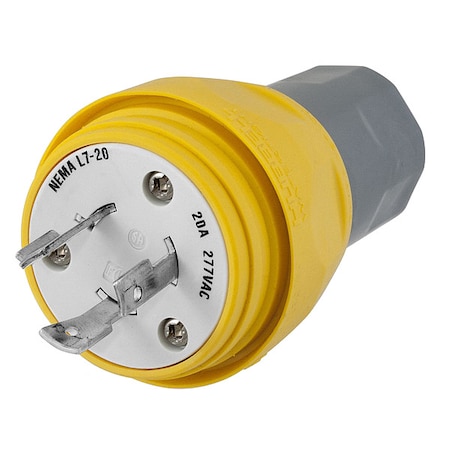 Hubbell Wiring Device-Kellems Watertight Locking Plug, L7-20P, 20 A, 277V AC, Single Phase, 2 Pole, Screw Terminals, Yellow HBL26W49