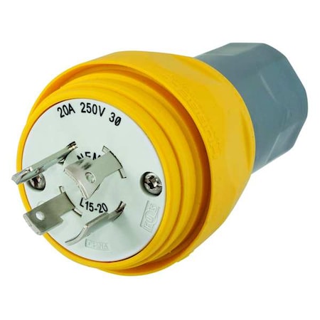 Hubbell Wiring Device-Kellems Watertight Locking Plug, L15-20P, 20 A, 250V AC, Three Phase, 3 Pole, Screw Terminals, Yellow HBL26W75