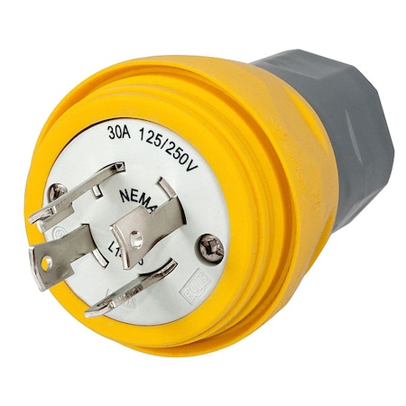 Hubbell Wiring Device-Kellems Watertight Locking Plug, L14-30P, 30 A, 125/250V AC, Single Phase, 3 Pole, Screw Terminals, Yellow HBL28W74