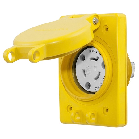 Hubbell Wiring Device-Kellems Watertight Flanged Locking Receptacle, L7-20R, 20 A, 277V AC, Single Phase, 2 Pole, Flush Mount HBL67W49