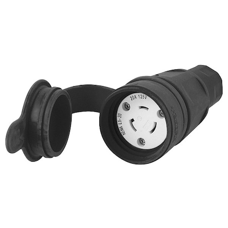 Hubbell Wiring Device-Kellems Watertight Locking Connector, L5-20R, 20 A, 125V AC, Single Phase, 2 Pole, Screw Terminals, Black HBL27W47BK