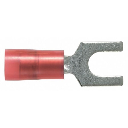 Panduit Fork Terminal, #10 Stud Size, 18 AWG, 600 V, Nylon Insulated, Red, Crimp Termination Only, 100 PK PN18-10F-C