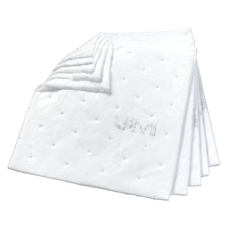 3M Sorbent Pad, 33 gal, 17 in x 19 in, Oil, White, Polyester, Polypropylene HP-255