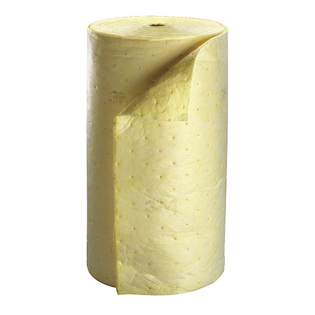 3M Sorbent Roll, 76 gal, 3 ft x 150 ft, Oil, Yellow, Polyester, Polypropylene C-RL38150DD