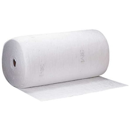 3M Sorbent Roll, 73 gal, 3 ft x 144 ft, Oil, White, Polyester, Polypropylene HP-100