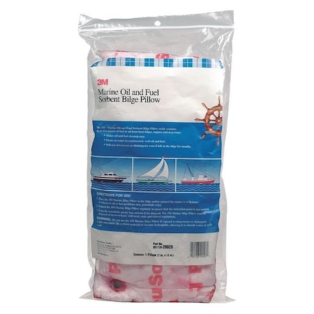 3M Sorbent Pillow, 12 gal, 7 in x 15 in, Oil, White, 16 PK 29026