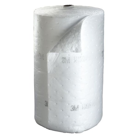 3M Sorbent Roll, 73 gal, 3 ft x 144 ft, Oil, White, Polyester, Polypropylene, Synthetic Fibers HP-500