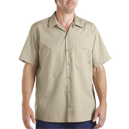 Dickies Men's Short Sleeve Industrial Work Shirt, Cotton/Polyester, Button, Tan, L S535DS RG L