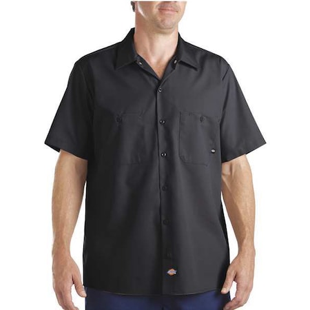Dickies Men's Short Sleeve Industrial Work Shirt, Cotton/Polyester, Button, Black, XL S535BK RG XL