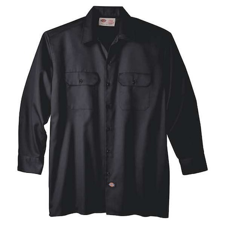 Dickies Men's Long Sleeve Work Shirt, Cotton/Polyester, Button, Black, 3XL 5574BK TL 3XL