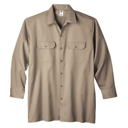 Dickies Men's Long Sleeve Work Shirt, Cotton/Polyester, Button, Tan, 2XL 5574KH TL 2XL