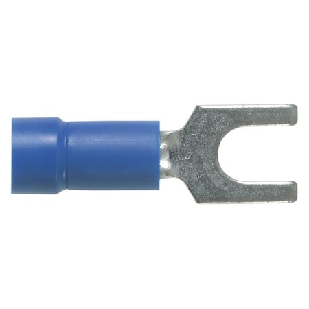 Panduit Fork Terminal, #8 Stud Size, 14 AWG, 600 V, Vinyl Insulated, Blue, Crimp Termination Only, 100 PK PV14-8F-C