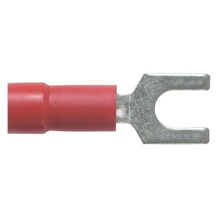 Panduit Fork Terminal, #8 Stud Size, 16 AWG, 600 V, Vinyl Insulated, Red, Crimp Termination Only, 100 PK PV18-8F-CY