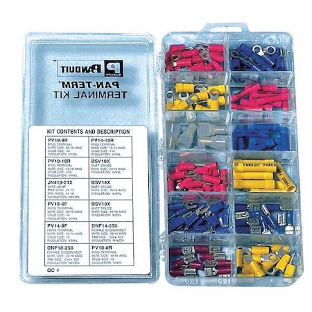 Panduit Wire Connector & Terminal Kit, 10 AWG, Bare Insulated, Assorted, Crimp Termination Only KP-1075Y