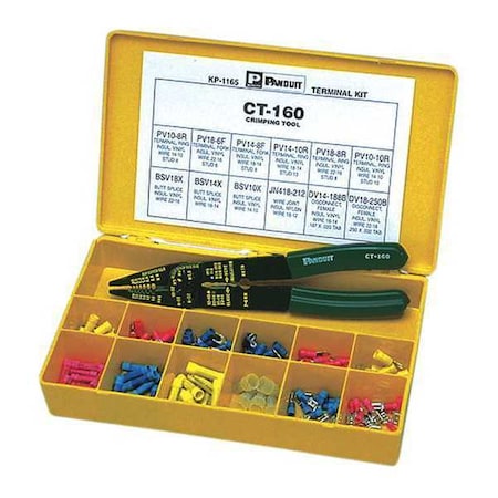 Panduit Wire Connector & Terminal Kit, 10 AWG, Bare Insulated, Assorted, Crimp Termination Only KP-1165Y