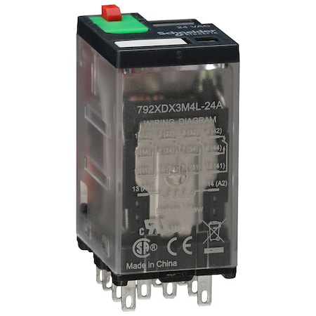 Schneider Electric Plug-In, General Purpose Relay, Square, 3 A, 14, Faston Connector 792XDX3M4L-24A