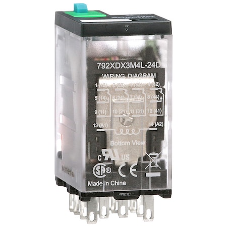 Schneider Electric Plug-In, General Purpose Relay, Square, 3 A, 14 Pins, Faston Connector 792XDX3M4L-24D