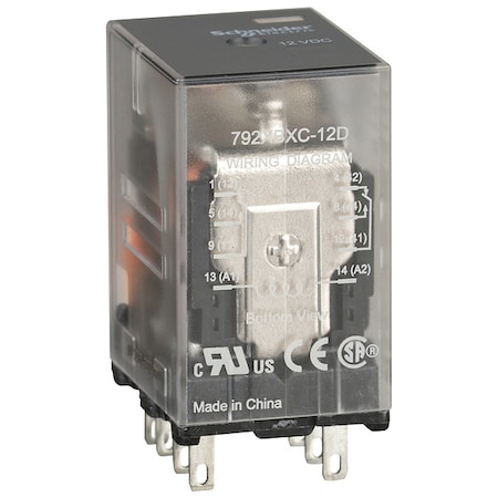 Schneider Electric Plug-In, General Purpose Relay, Square, 12 A, 8 Pins, Faston Connector 792XBXC-12D