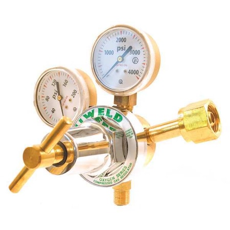 Uniweld Stage Regulator, Oxygen, Single Stage, 0.908"-14 Inlet, 9/16"-18 Outlet, 5 to 125 psi RUH8210