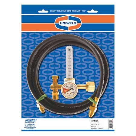 Uniweld Flowmeter Regulator and Hose Kit, Carbon Dioxide, Single Stage, 0.825"-14 Inlet, 5/8"-18 Outlet KFR13
