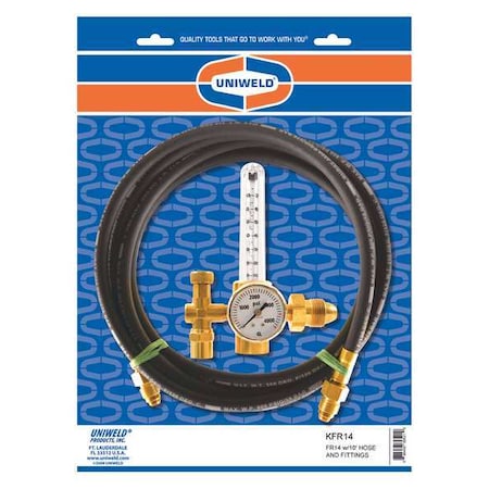 Uniweld Flowmeter Regulator and Hose Kit, Argon, Single Stage, 0.965"-14 Inlet, 5/8"-18 Outlet KFR14