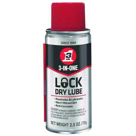 3-In-One Lock Lubricant, 2.5 oz, Aerosol Can, Mineral Oil, Colorless 120077