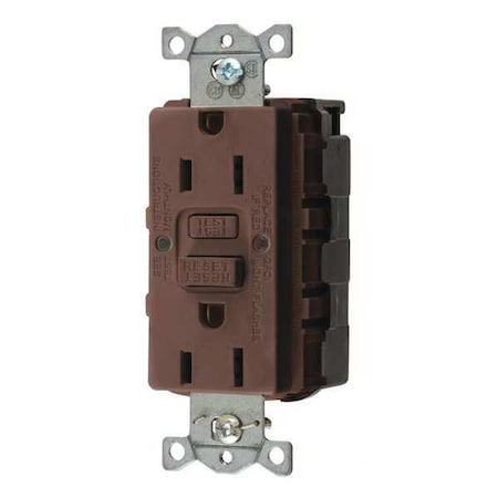 Hubbell Wiring Device-Kellems GFCI Receptacle, 15A, 125VAC, 5-15R, Brown SNAPGF15GRY