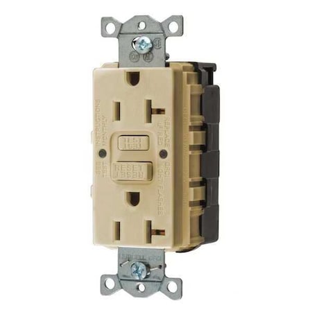Hubbell Wiring Device-Kellems GFCI Receptacle, 20A, 125VAC, 5-20R, Ivory SNAPGF20I
