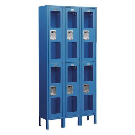 Salsbury Industries Wardrobe Locker, 36" W, 15" D, 78" H, (3) Wide, (6) Openings, Blue S-62365BL-U