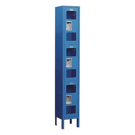 Salsbury Industries Wardrobe Locker, 12" W, 12" D, 78" H, (1) Wide, (3) Openings, Blue S-63162BL-U