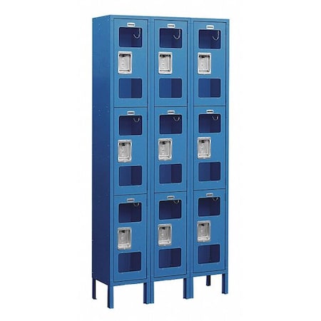 Salsbury Industries Wardrobe Locker, 36" W, 12" D, 78" H, (3) Wide, (9) Openings, Blue S-63362BL-A