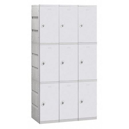 Salsbury Industries Wardrobe Locker, 38-1/4" W, 18" D, 74" H, (3) Wide, (9) Openings, Gray 93368GY-U