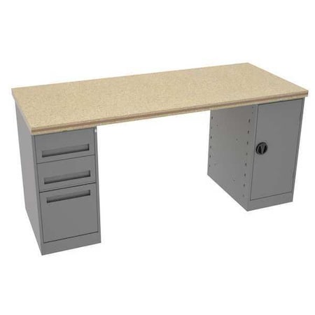 Tennsco Workbench, Shop Top, 72 in W, 33 3/4 in Height, 1,500 lb, Pedestal MWB-4-3072C