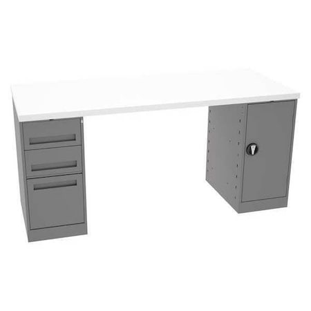 Tennsco Workbench, Laminate, 72 in W, 33 1/2 in Height, 750 lb, Pedestal MWB-4-3072P