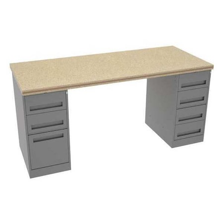 Tennsco Workbench, Shop Top, 72 in W, 33 3/4 in Height, 1,500 lb, Pedestal MWB-5-3072C