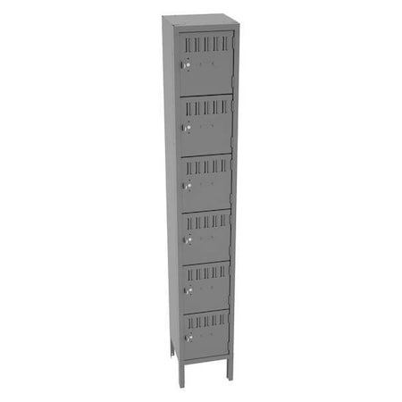Tennsco Box Locker, 12 in W, 12 in D, 78 in H, (1) Wide, (6) Tier, Gray BS6-121212-1MG