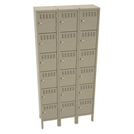 Tennsco Box Locker, 36 in W, 12 in D, 78 in H, (3) Wide, (6) Tier, Sand BS6-121212-3SD