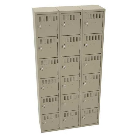 TENNSCO Box Locker, 36 in W, 12 in D, 72 in H, (3) Wide, Sand BS6-121212-CSD