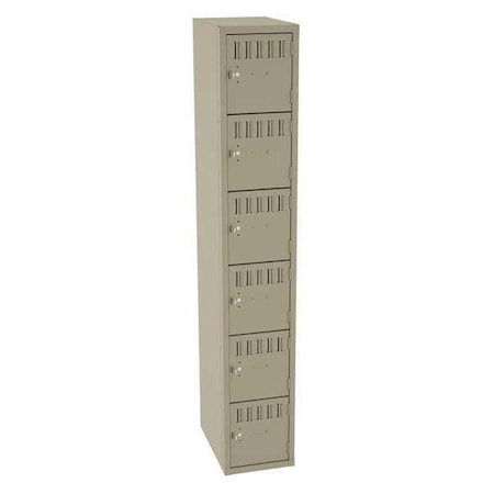 Tennsco Box Locker, 12 in W, 18 in D, 72 in H, (1) Wide, (6) Tier, Sand BS6-121812-ASD