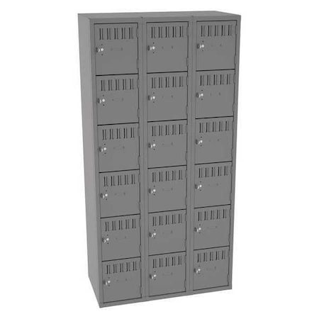 Tennsco Box Locker, 36 in W, 18 in D, 72 in H, (3) Wide, (6) Tier, Gray BS6-121812-CMG