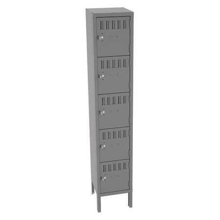 Tennsco Box Locker, 12 in W, 12 in D, 66 in H, (1) Wide, (5) Tier, Gray BS5-121212-1MG