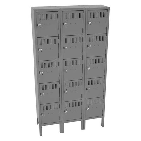 Tennsco Box Locker, 36 in W, 12 in D, 66 in H, (3) Wide, (5) Tier, Gray BS5-121212-3MG