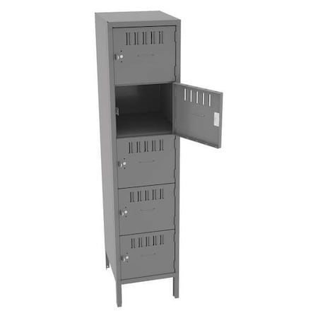 Tennsco Box Locker, 15 in W, 18 in D, 66 in H, (1) Wide, (5) Tier, Gray BS5-151812-1MG