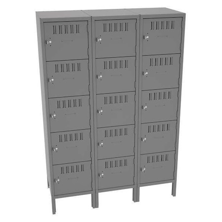 Tennsco Box Locker, 45 in W, 18 in D, 66 in H, (3) Wide, (5) Tier, Gray BS5-151812-3MG